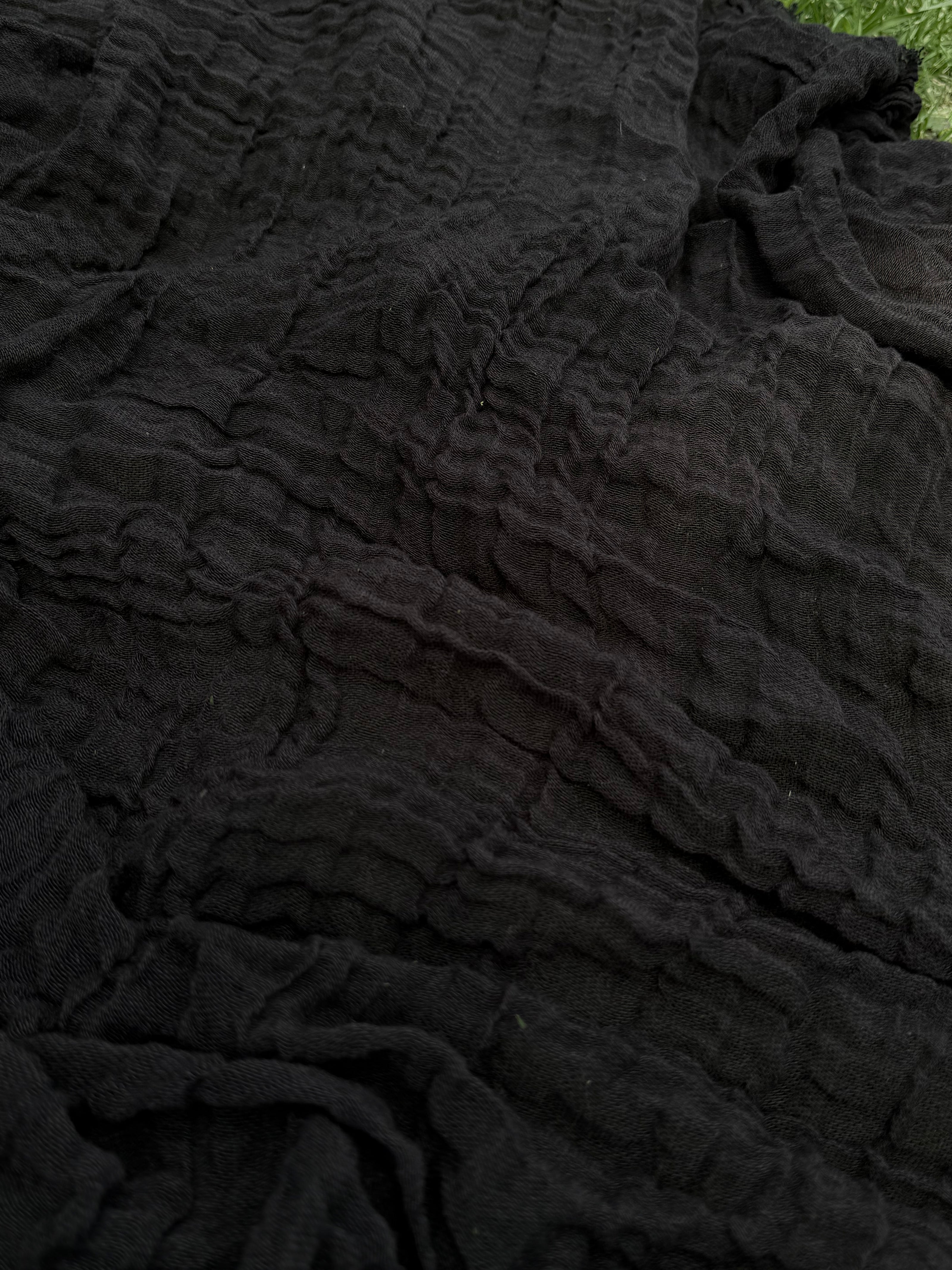 Stretchy Crinkle Cotton Fabric, Textured Surface, Black & Natural White & Butter Yellow