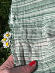Muslin Fabric Green-Pink Shades Pin Stripes With Glitter.