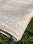 Muslin Fabric Green-Pink Shades Pin Stripes With Glitter.