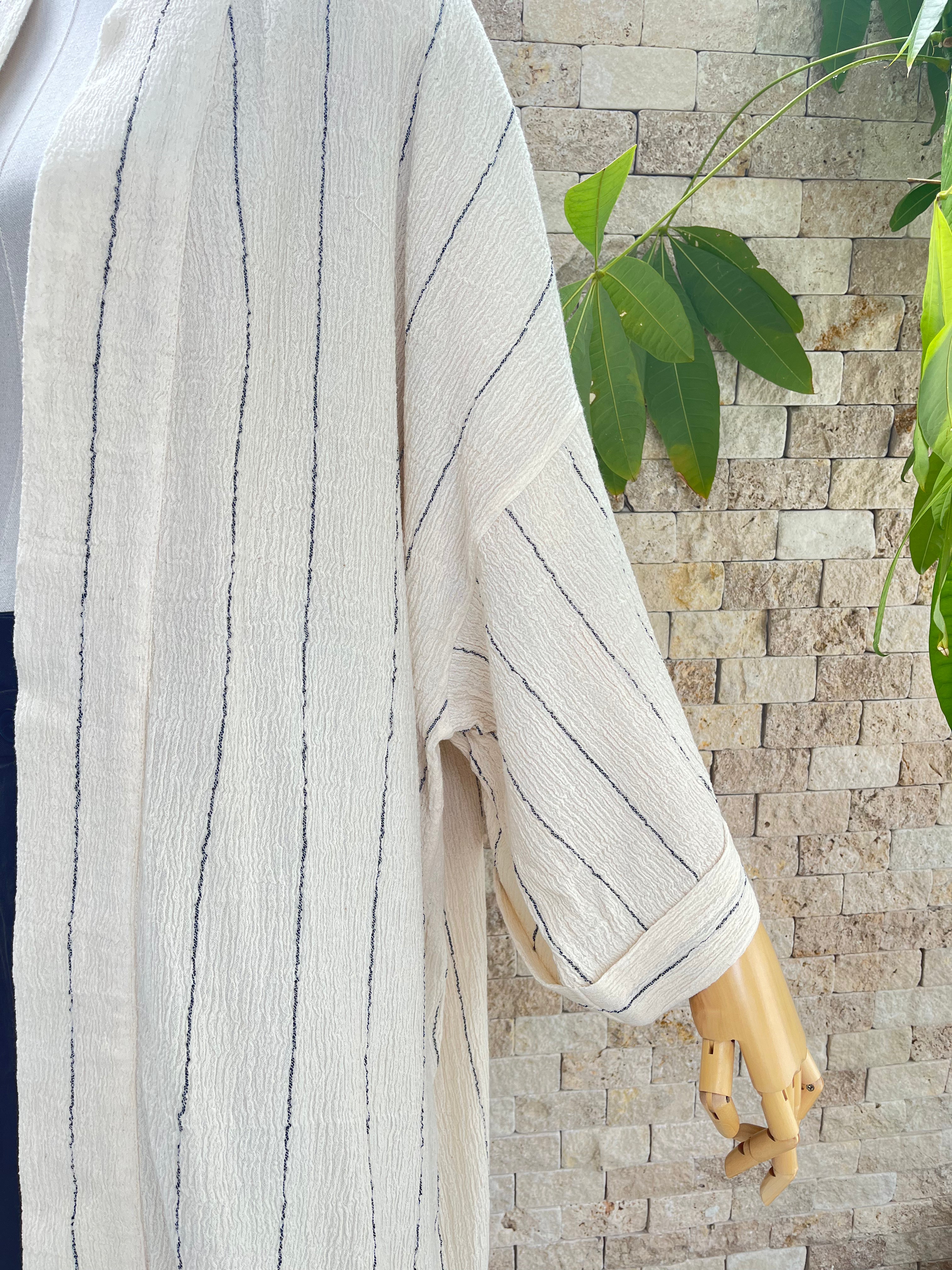 Neutral Stretchy Crinkle Cotton Fabric, Textured Surface,Off White Ivory Colour.