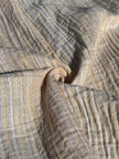 Muslin Fabric Green-Pink Shades Pin Stripes With Glitter.