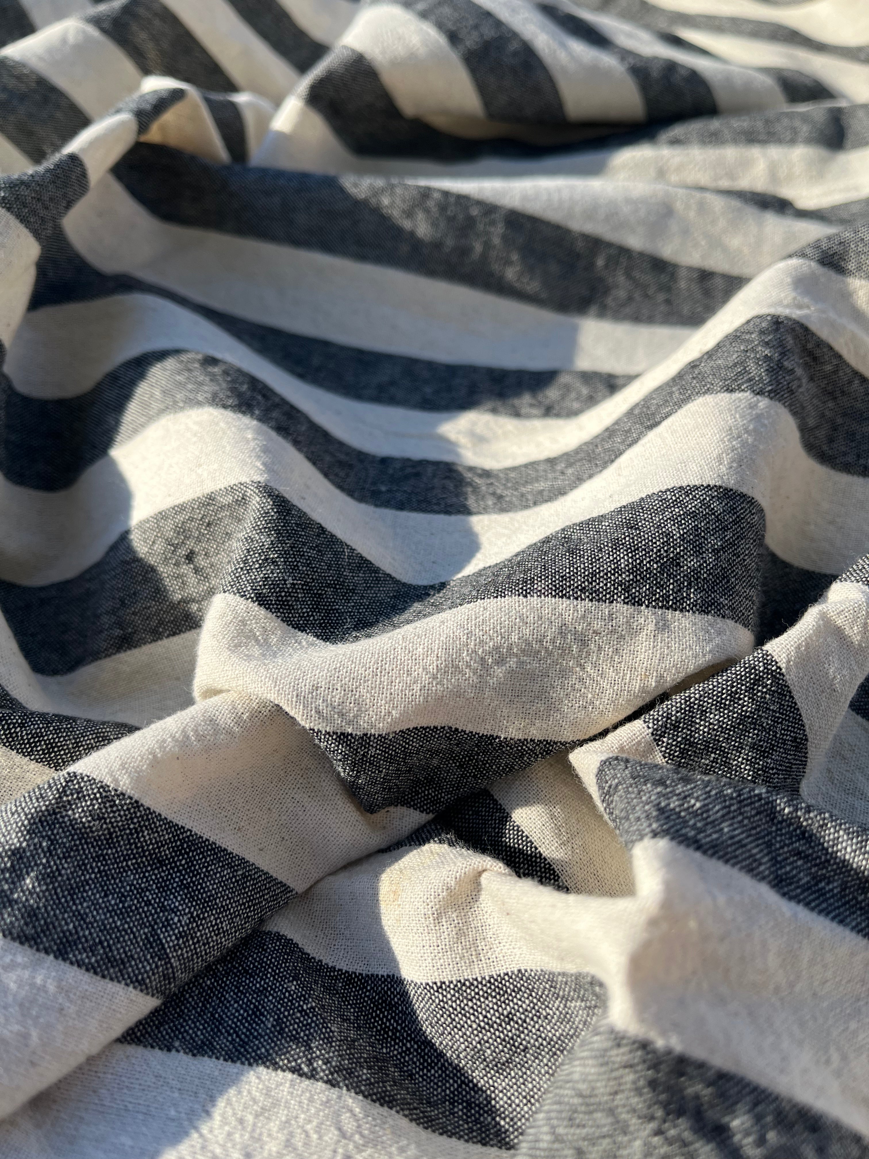 Sile Cloth Cotton Natural Fabric With Black Stripes.