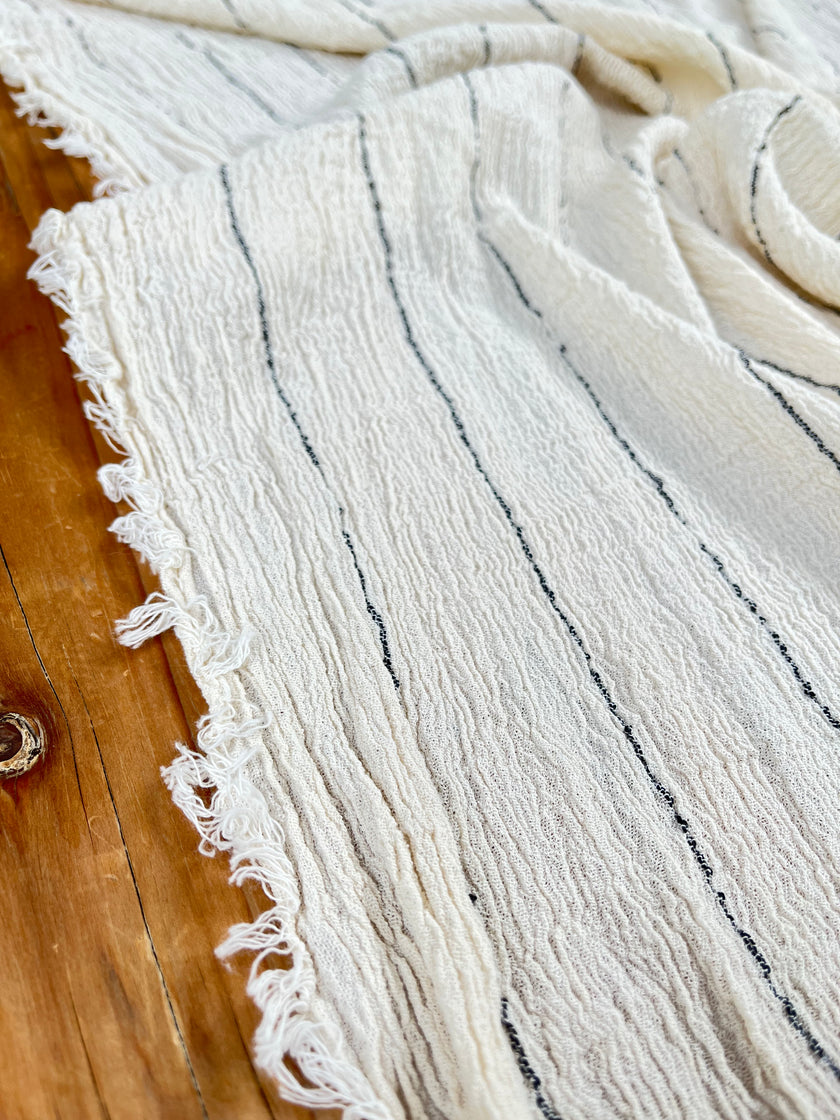 Neutral Stretchy Crinkle Cotton Fabric, Textured Surface,Off White Ivory Colour.