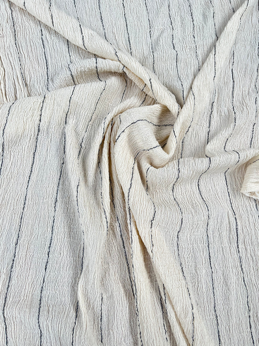Neutral Stretchy Crinkle Cotton Fabric, Textured Surface,Off White Ivory Colour.