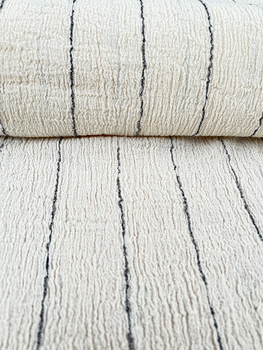 Neutral Stretchy Crinkle Cotton Fabric, Textured Surface,Off White Ivory Colour.