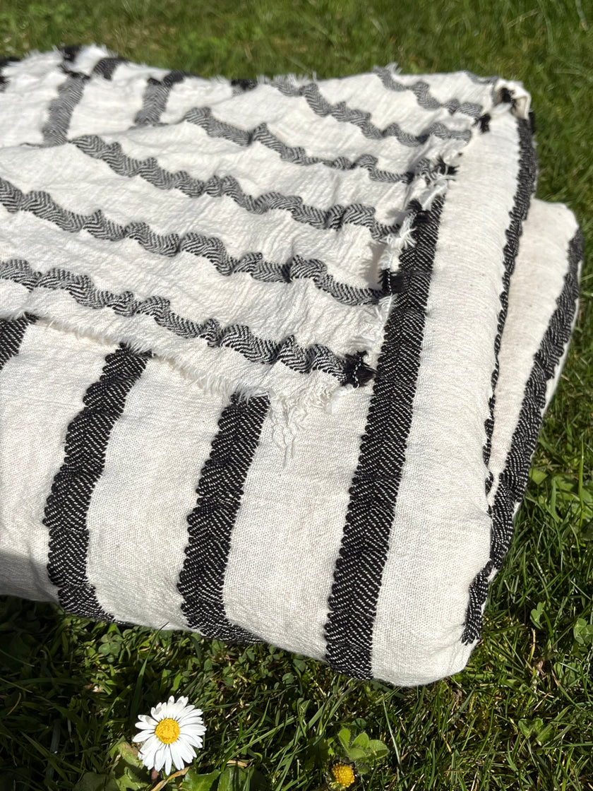 Neutral Organic Sile Cloth Cotton Fabric By The Meter With Herringbone Stripes.