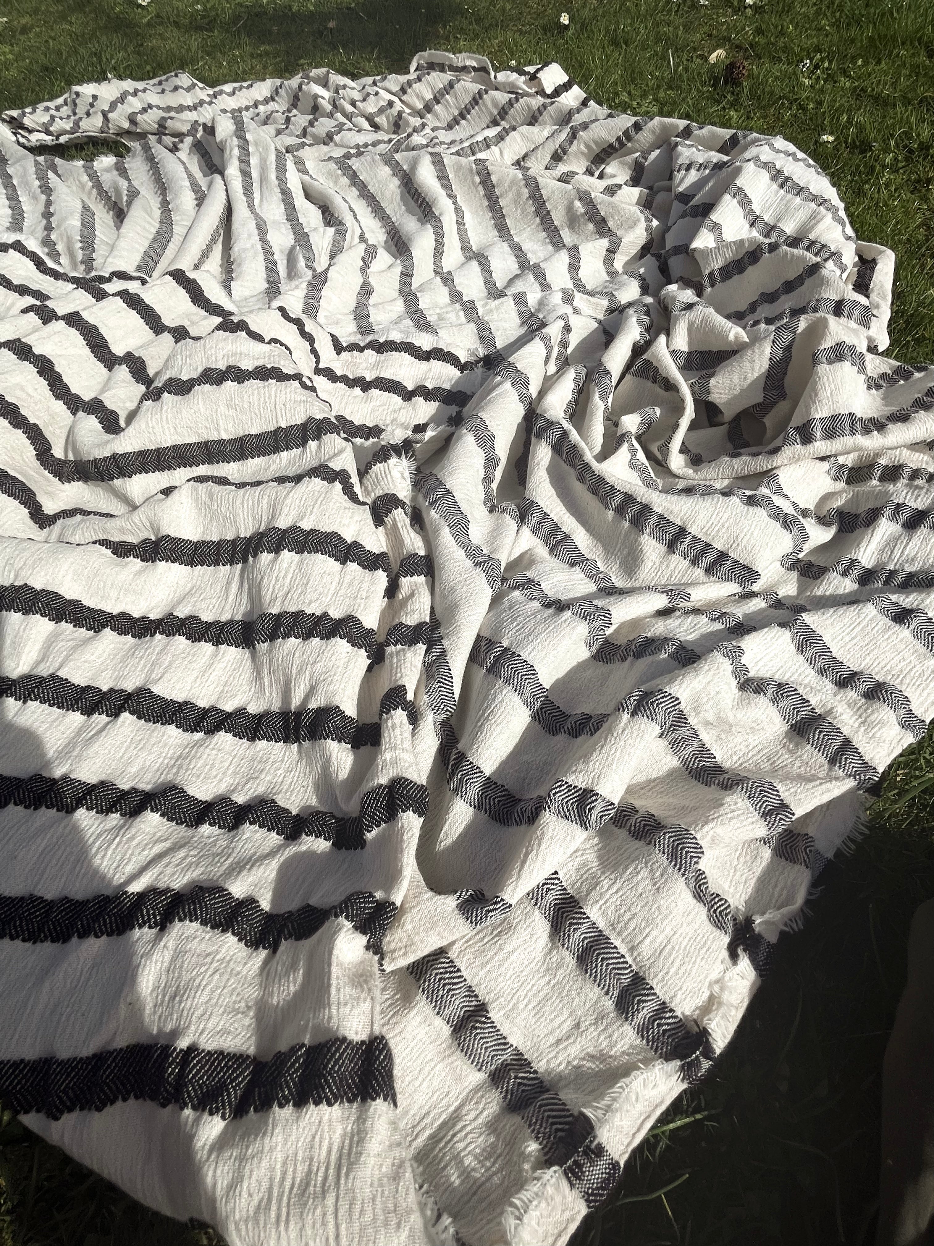 Neutral Organic Sile Cloth Cotton Fabric By The Meter With Herringbone Stripes.