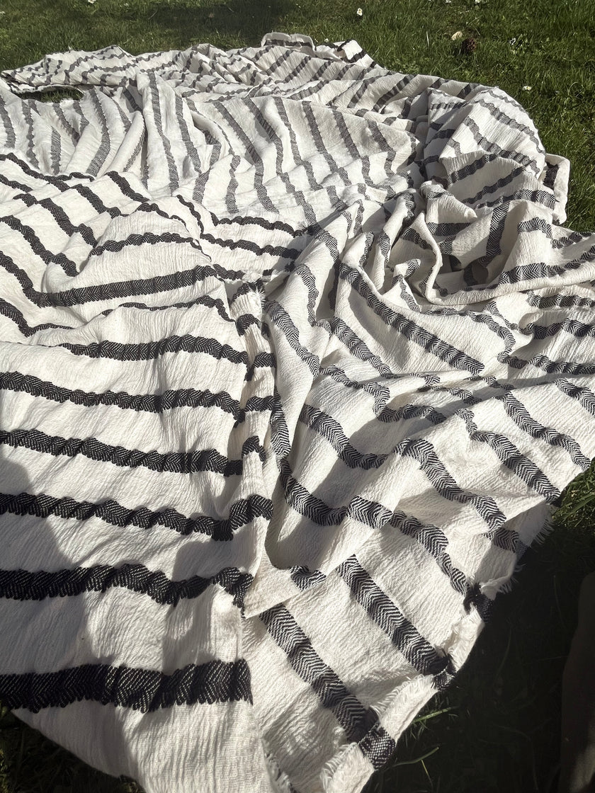 Neutral Organic Sile Cloth Cotton Fabric By The Meter With Herringbone Stripes.