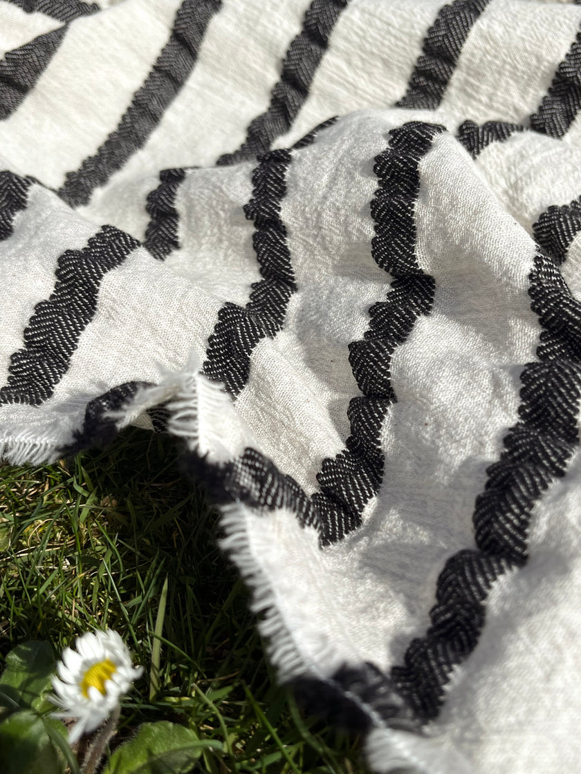 Neutral Organic Sile Cloth Cotton Fabric By The Meter With Herringbone Stripes.