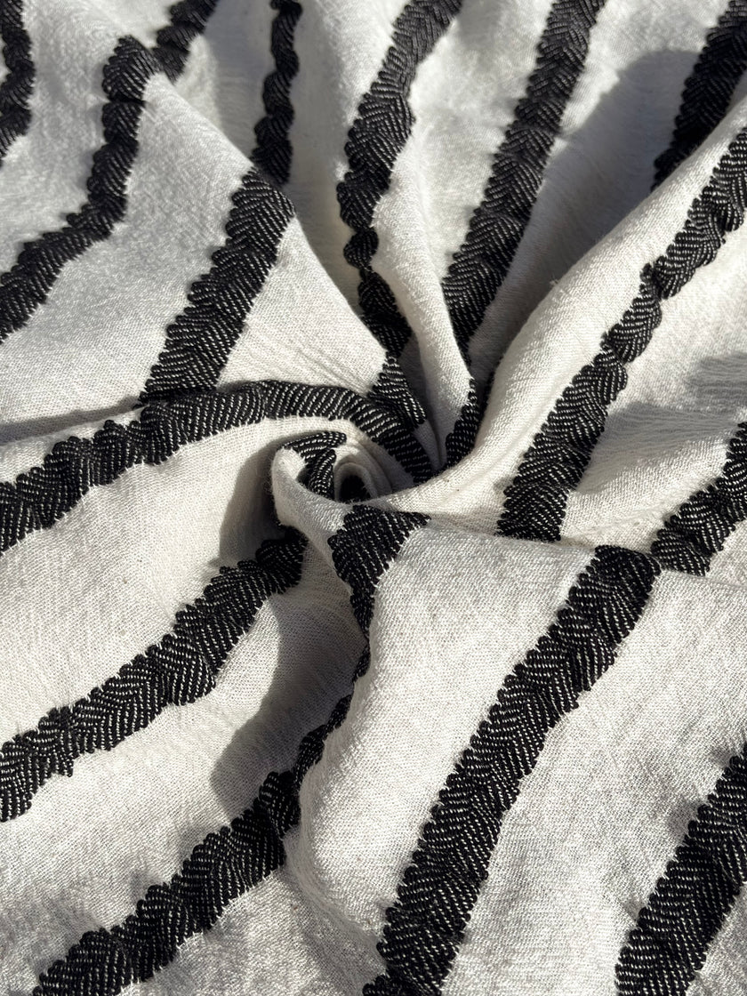 Neutral Organic Sile Cloth Cotton Fabric By The Meter With Herringbone Stripes.
