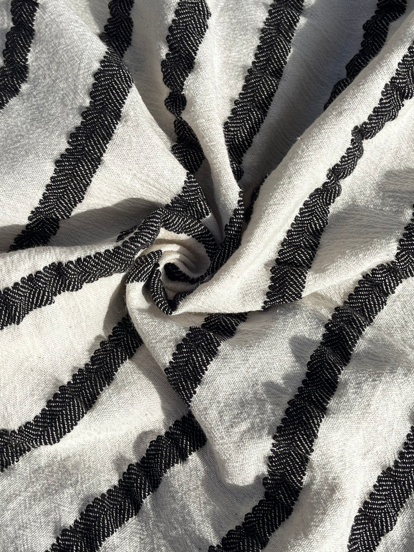 Neutral Organic Sile Cloth Cotton Fabric By The Meter With Herringbone Stripes.