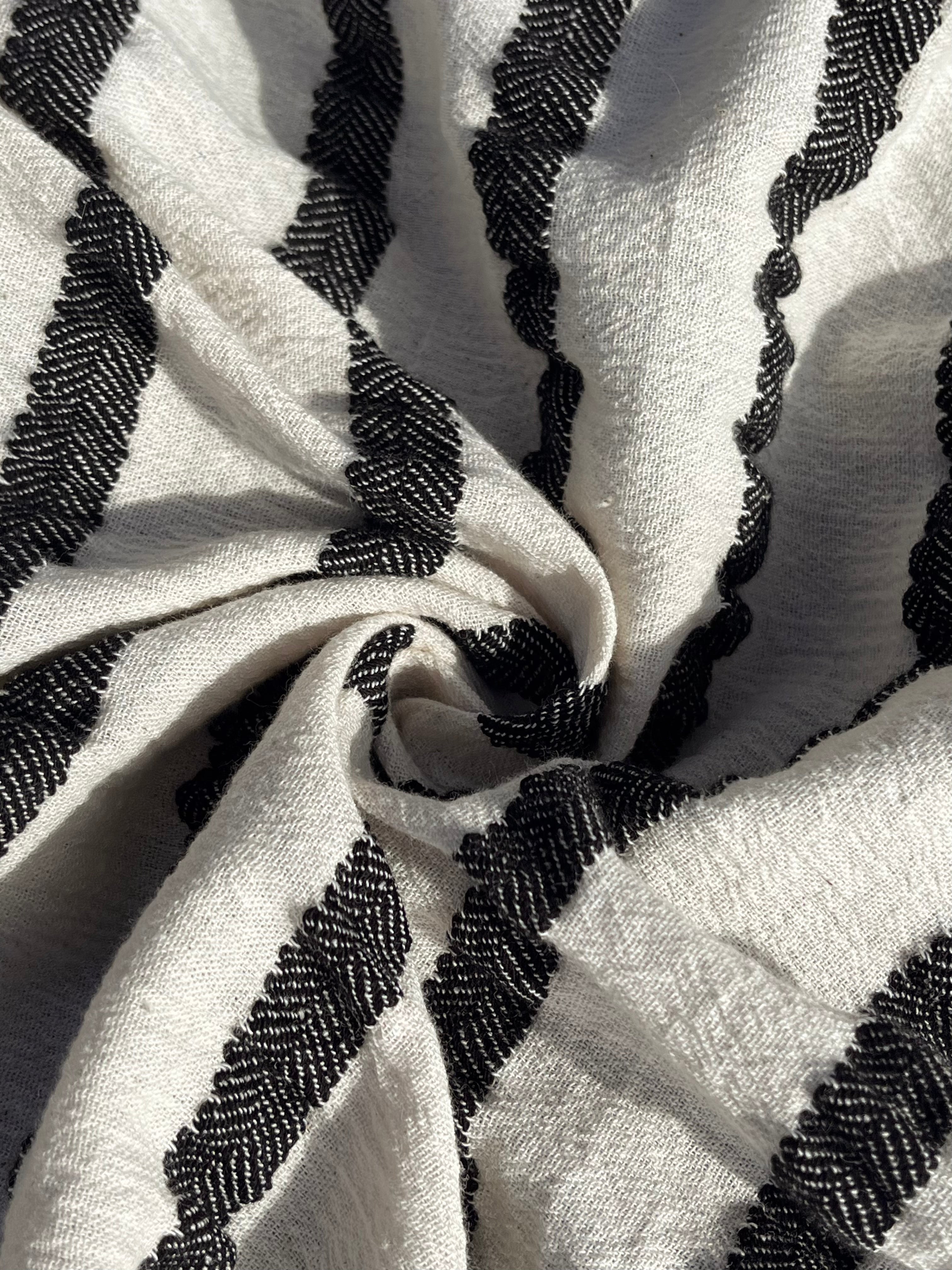 Neutral Organic Sile Cloth Cotton Fabric By The Meter With Herringbone Stripes.