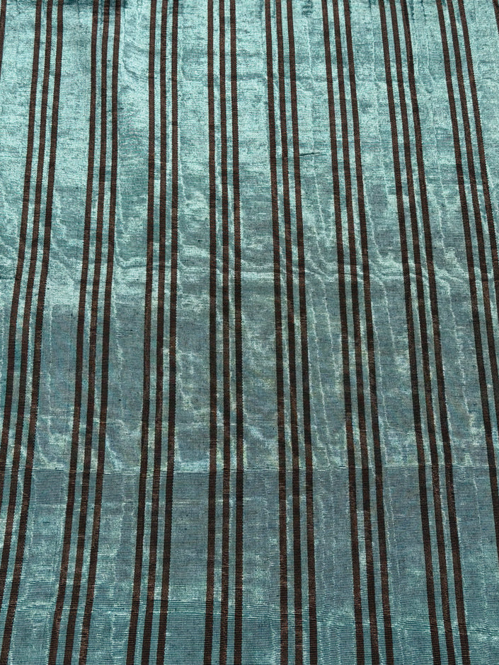 Aqua Brown Stripe Silk Moiré Fabric – 50/50 Silk Cotton Blend | Ottoman-Inspired Textile
