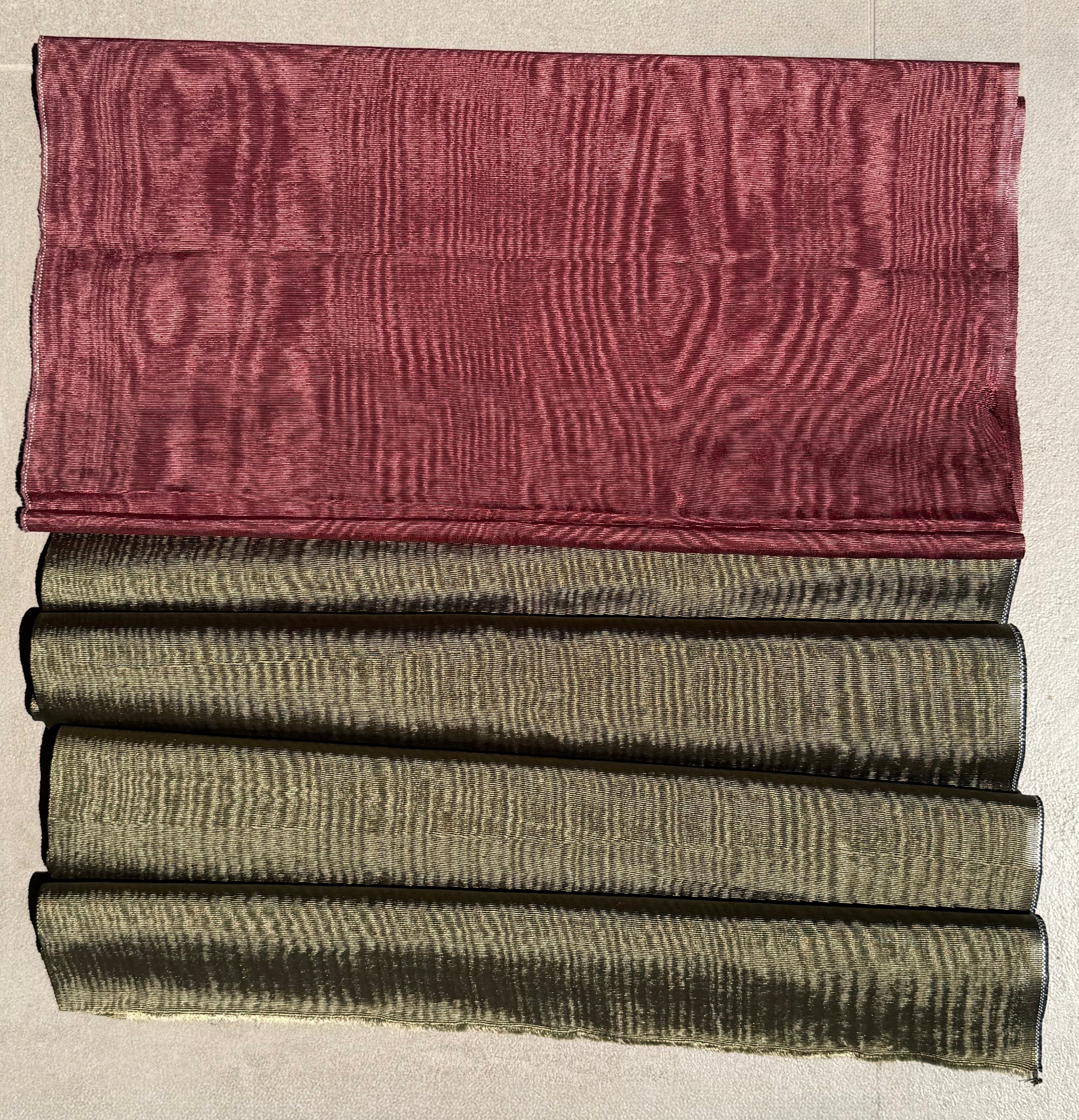 Olive Green Silk Moiré Fabric – 50/50 Silk Cotton Blend | Ottoman-Inspired Textile