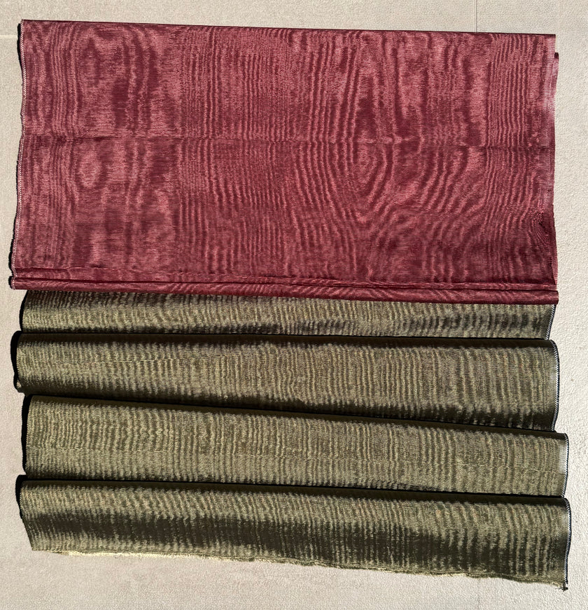 Olive Green Silk Moiré Fabric – 50/50 Silk Cotton Blend | Ottoman-Inspired Textile