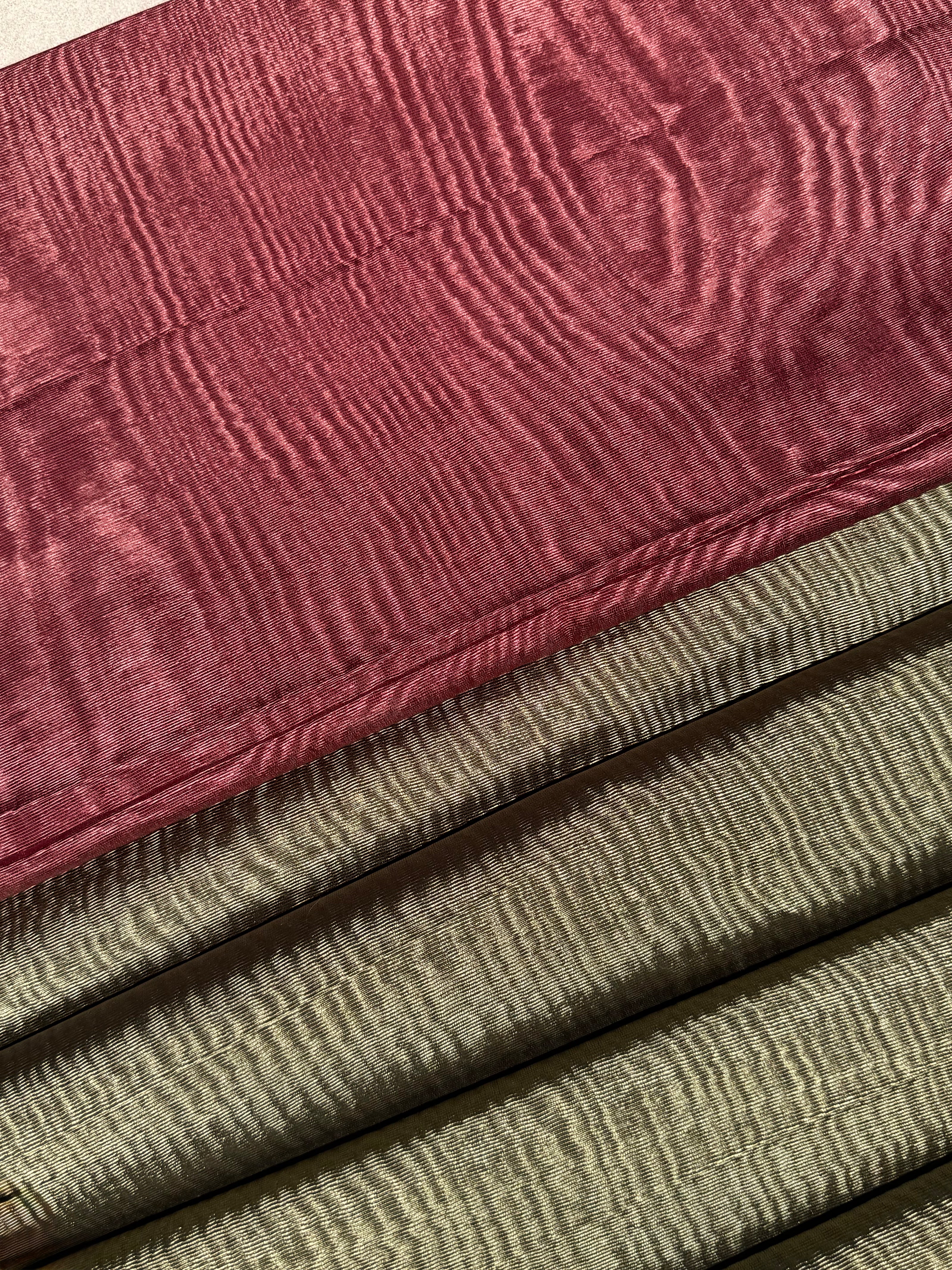 Olive Green Silk Moiré Fabric – 50/50 Silk Cotton Blend | Ottoman-Inspired Textile