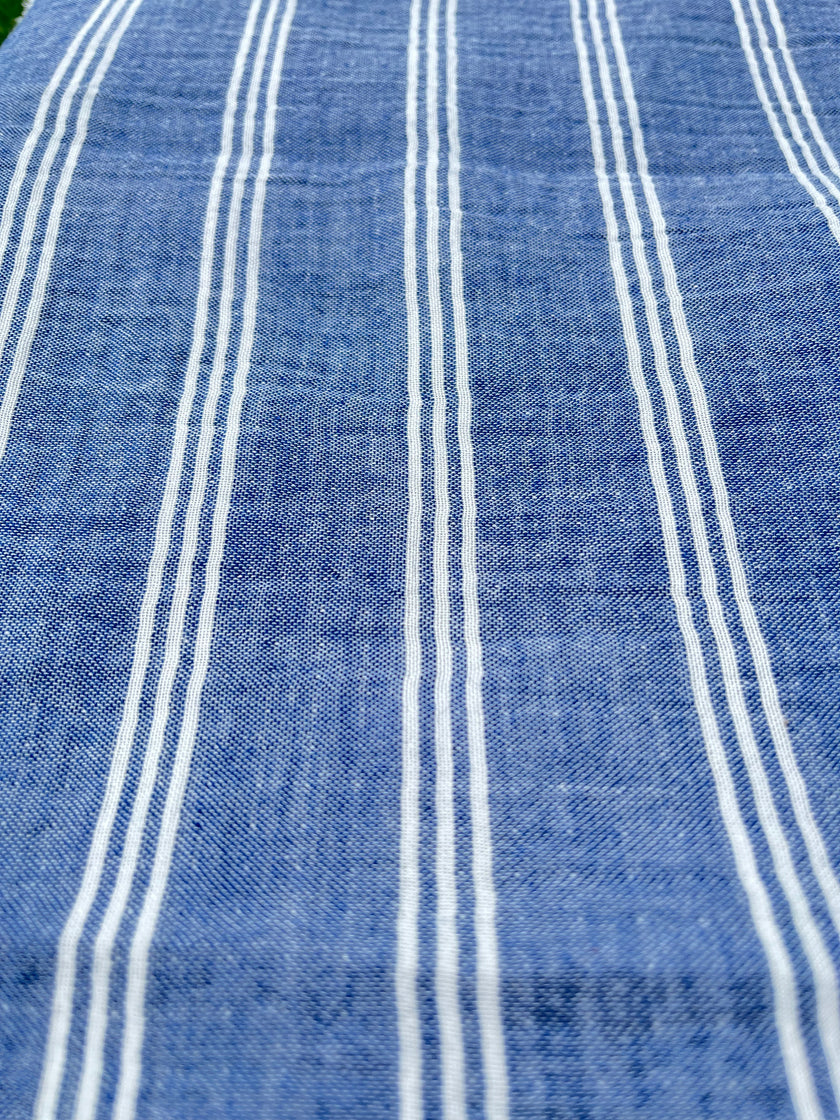 Muslin Fabric By The Yard - Blue White Stripes - Undyed Natural Option