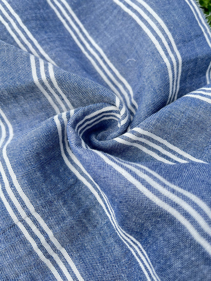 Muslin Fabric By The Yard - Blue White Stripes - Undyed Natural Option