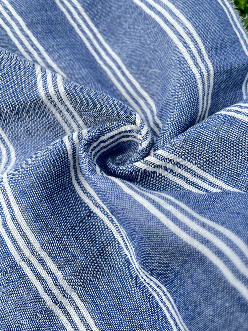 Muslin Fabric By The Yard - Blue White Stripes - Undyed Natural Option