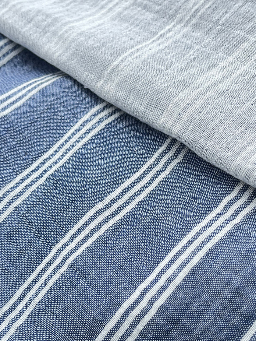 Muslin Fabric By The Yard - Blue White Stripes - Undyed Natural Option