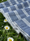 Muslin Fabric By The Yard - Blue White Stripes - Undyed Natural Option