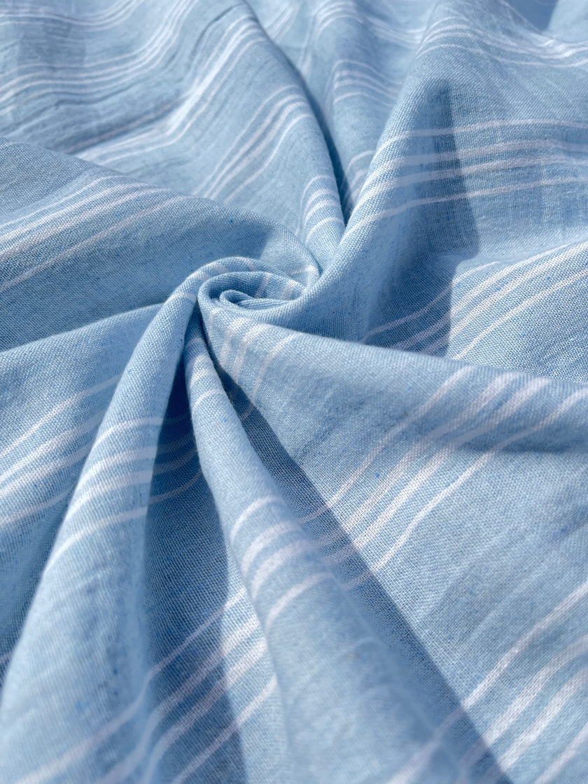 Cotton Light Weight Blue Yarn Dyed Fabric With Pin Stripes.