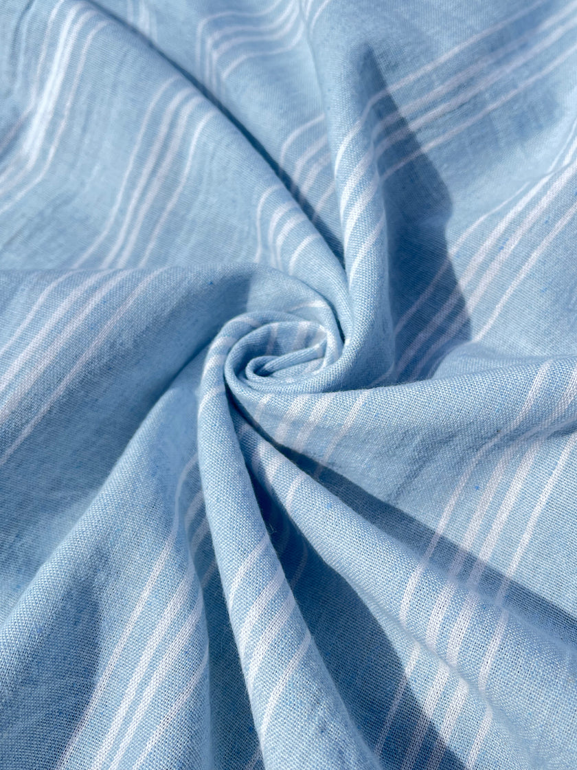 Cotton Light Weight Blue Yarn Dyed Fabric With Pin Stripes.