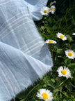 Cotton Light Weight Blue Yarn Dyed Fabric With Pin Stripes.