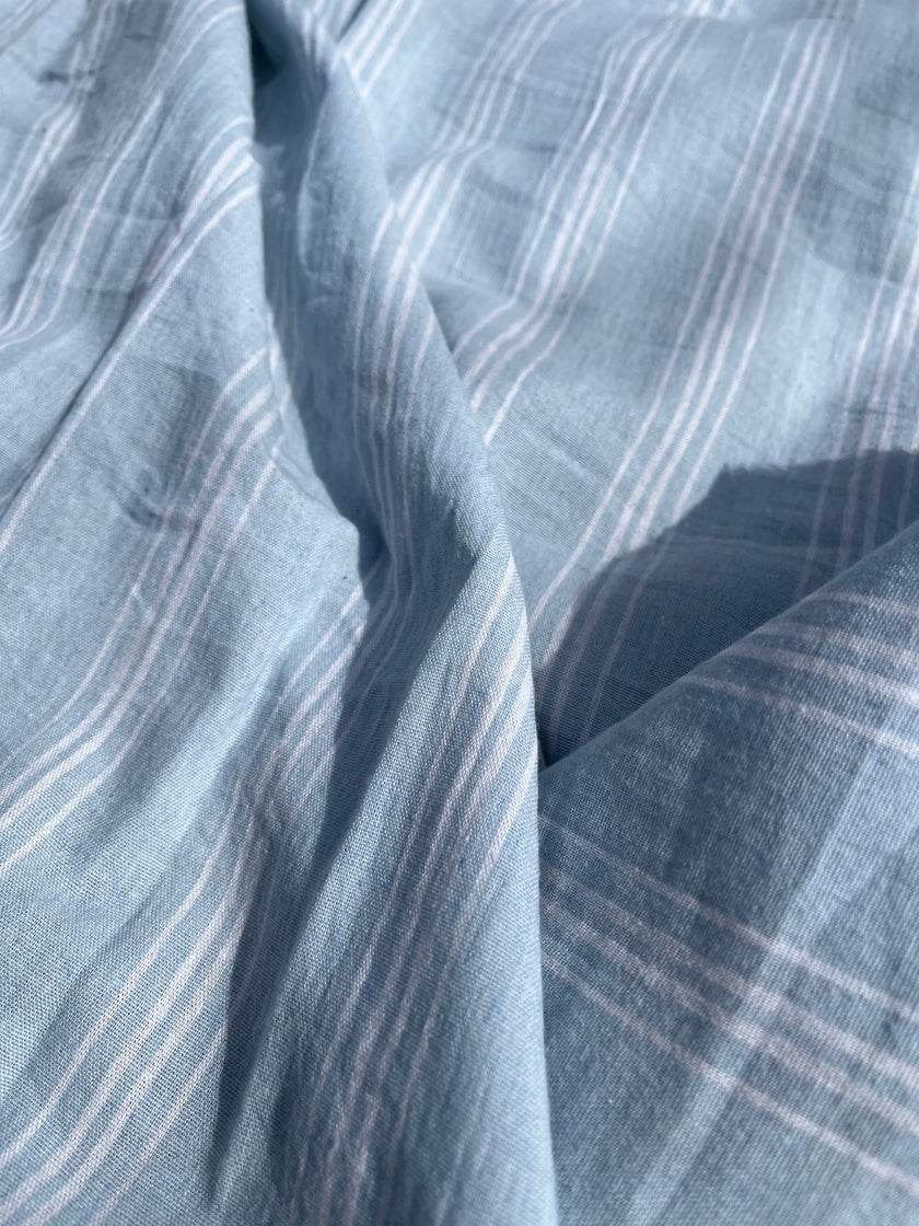 Cotton Light Weight Blue Yarn Dyed Fabric With Pin Stripes.