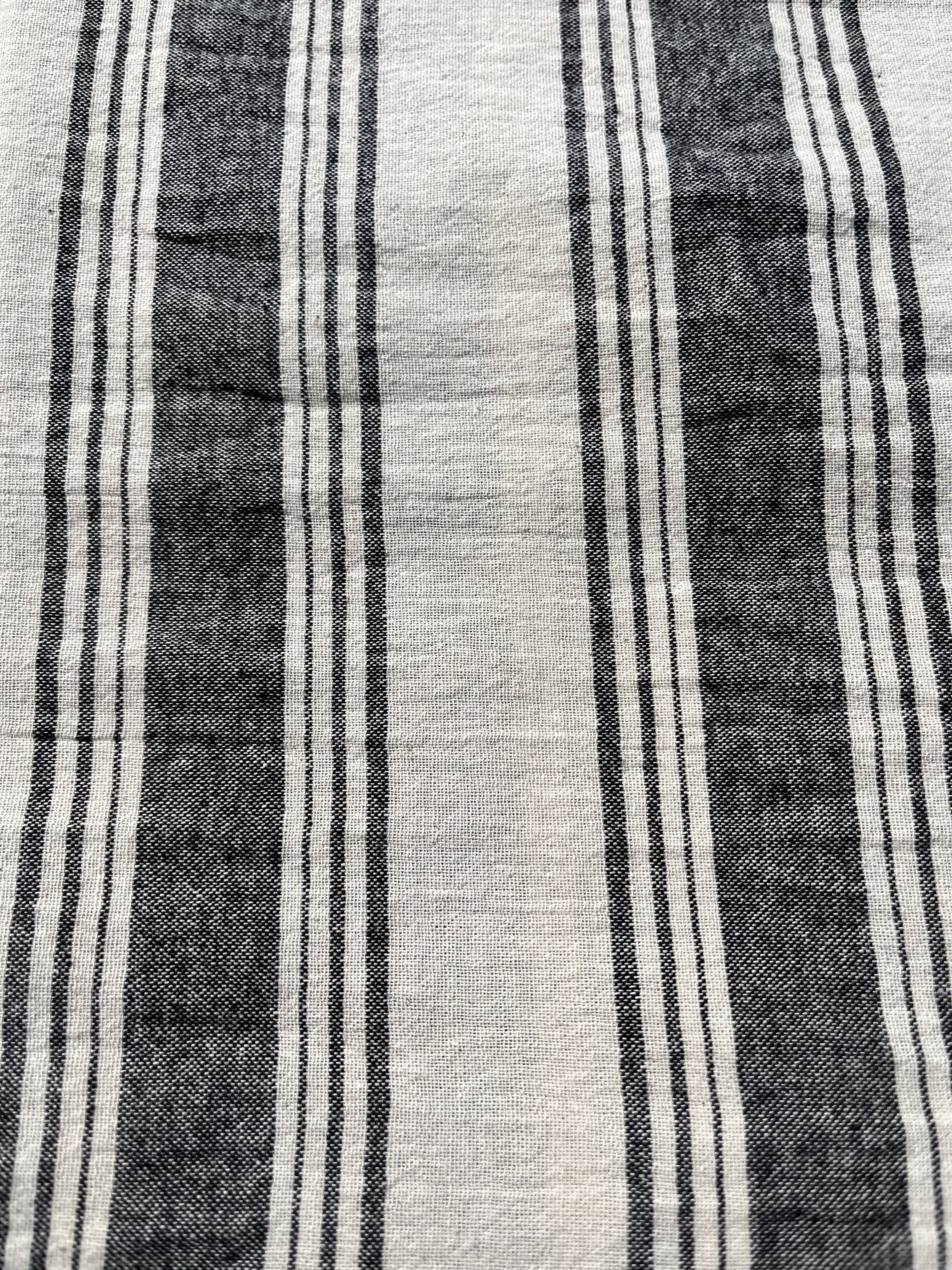 Sile Cloth Cotton Natural Fabric With Black Stripes.