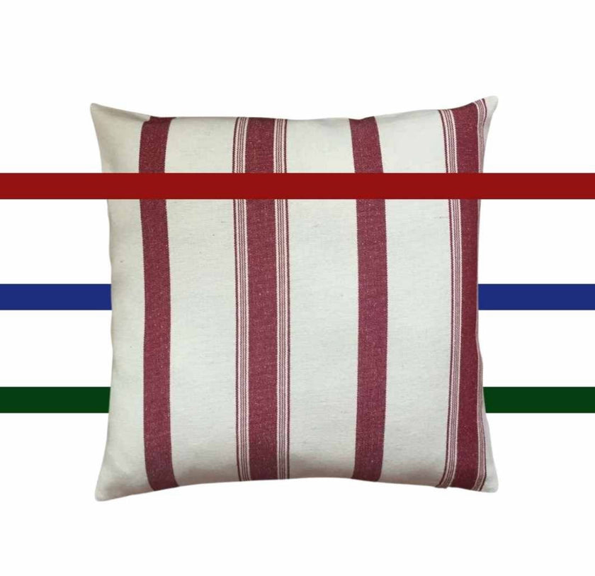 Red Striped Heavy Weight Softened Linen Cotton Fabric By The Yard.