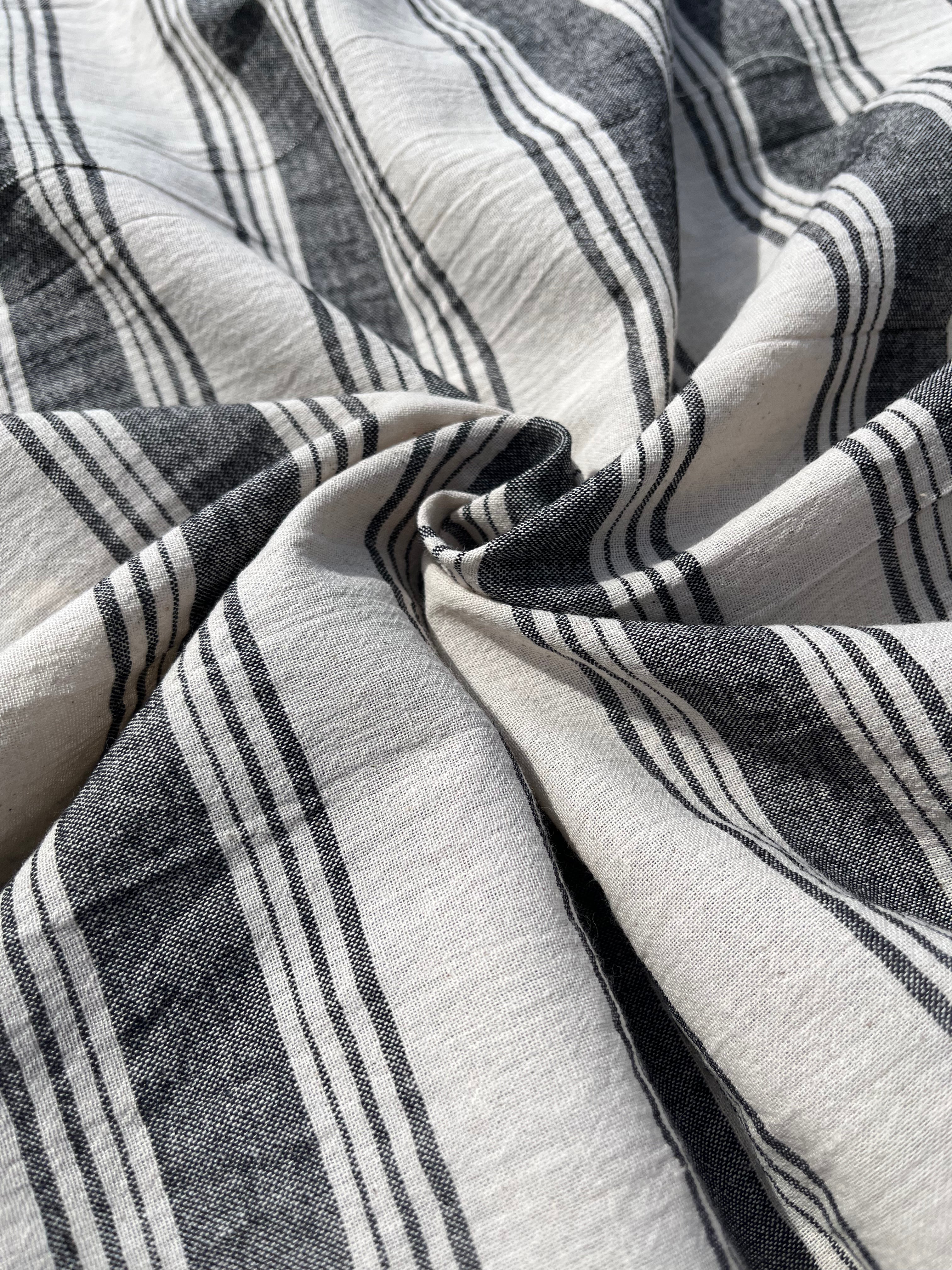 Sile Cloth Cotton Natural Fabric With Black Stripes.
