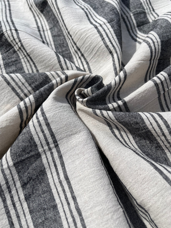 Sile Cloth Cotton Natural Fabric With Black Stripes.