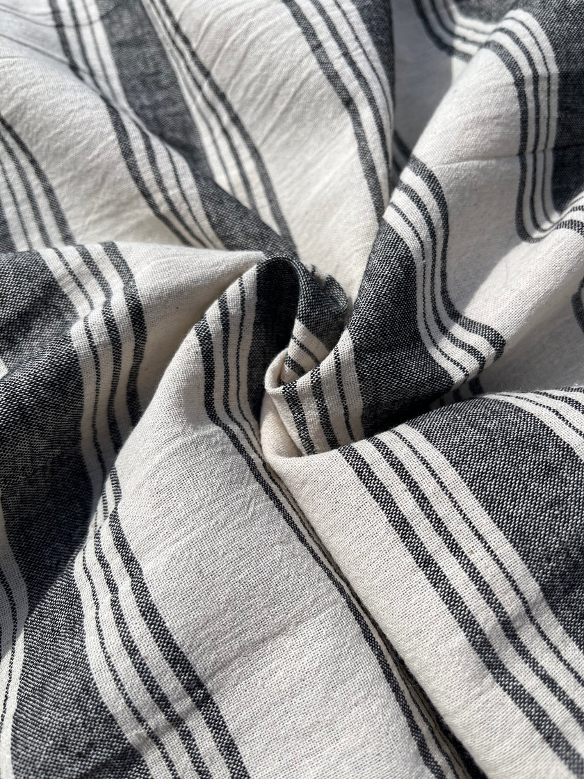 Sile Cloth Cotton Natural Fabric With Black Stripes.