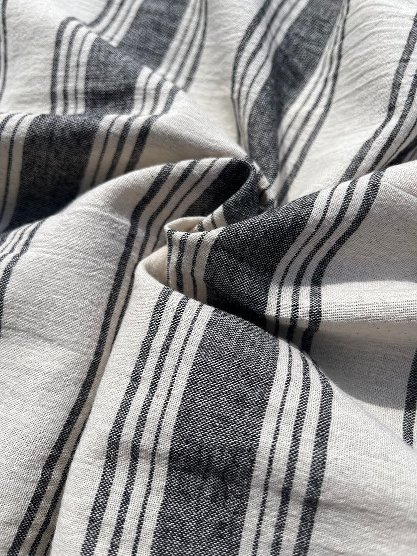 Sile Cloth Cotton Natural Fabric With Black Stripes.