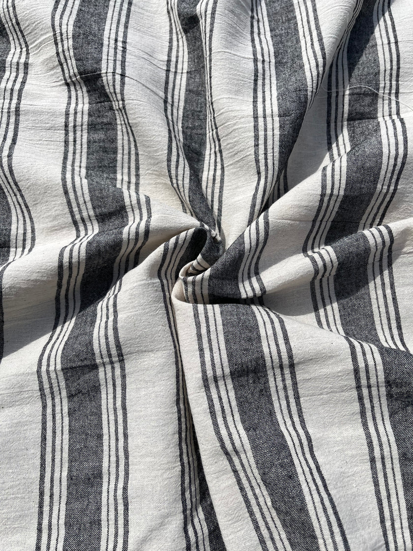 Sile Cloth Cotton Natural Fabric With Black Stripes.