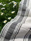 Sile Cloth Cotton Natural Fabric With Black Stripes.