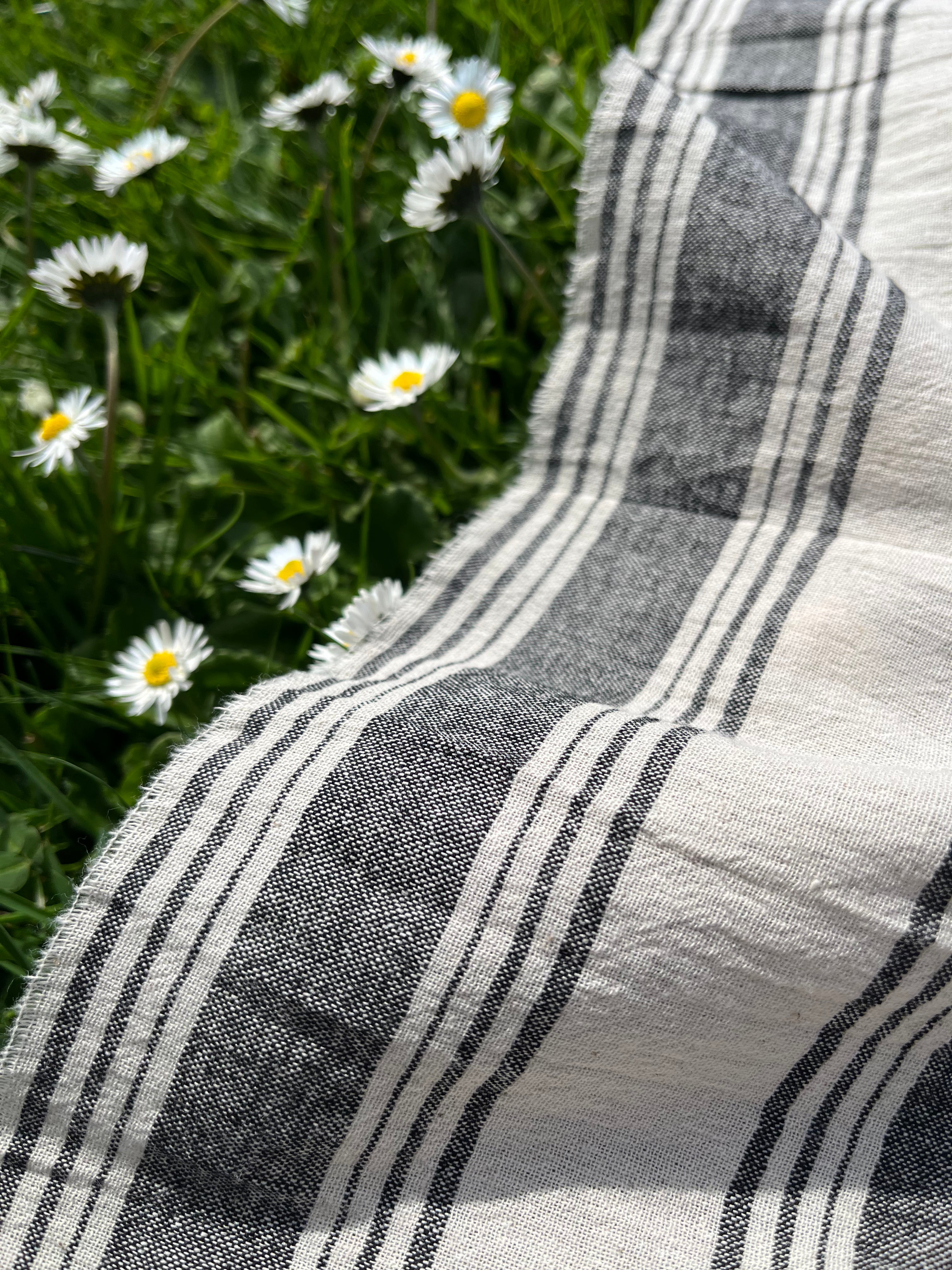 Sile Cloth Cotton Natural Fabric With Black Stripes.