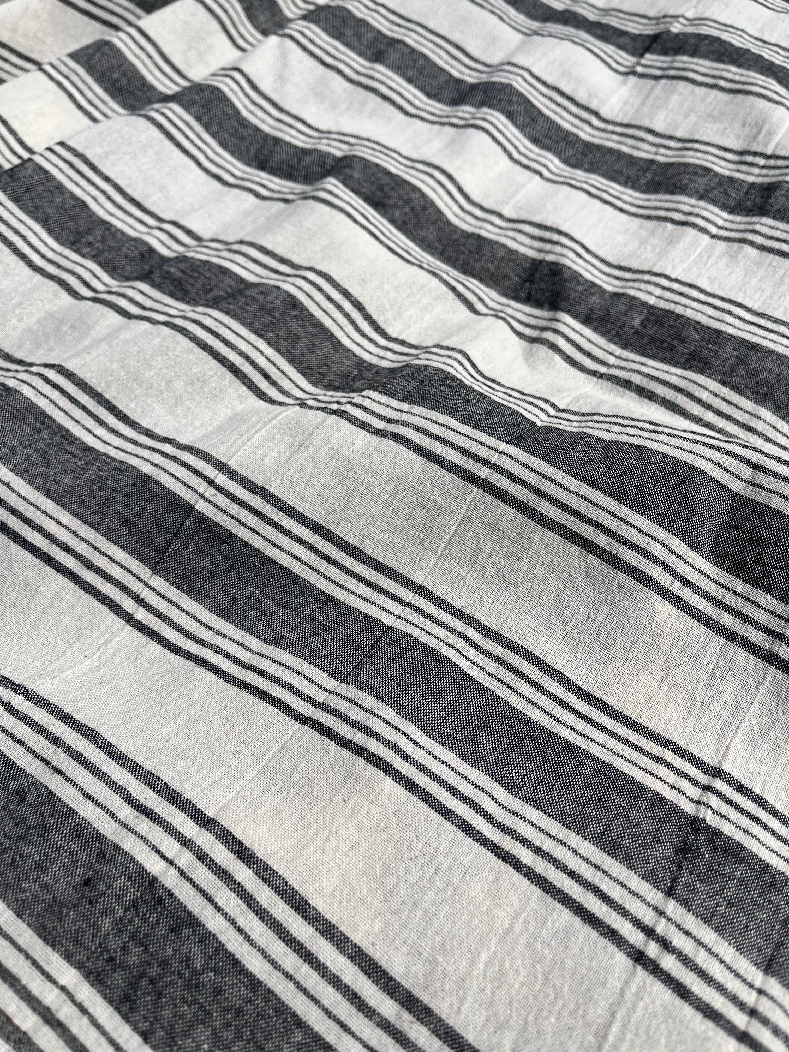 Sile Cloth Cotton Natural Fabric With Black Stripes.