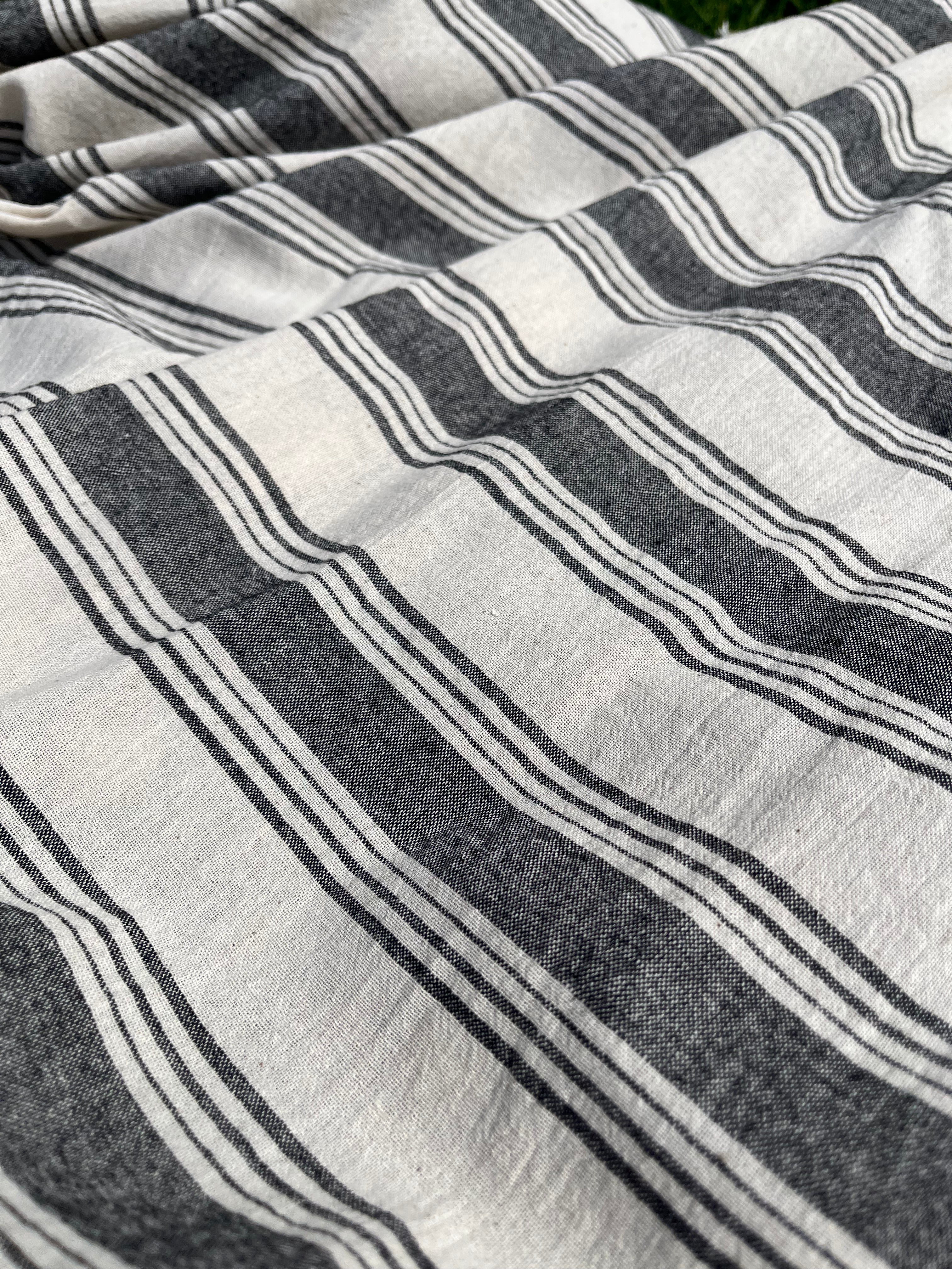 Sile Cloth Cotton Natural Fabric With Black Stripes.