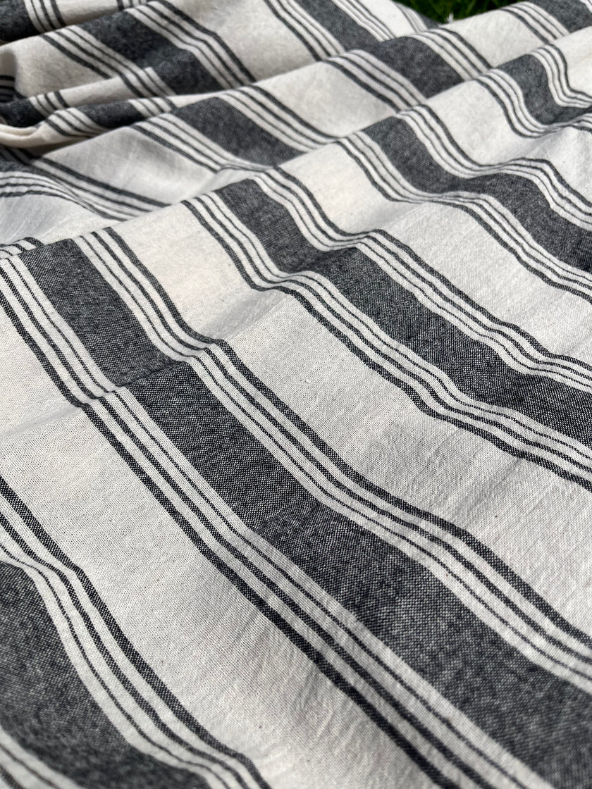 Sile Cloth Cotton Natural Fabric With Black Stripes.