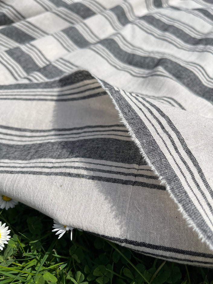 Sile Cloth Cotton Natural Fabric With Black Stripes.