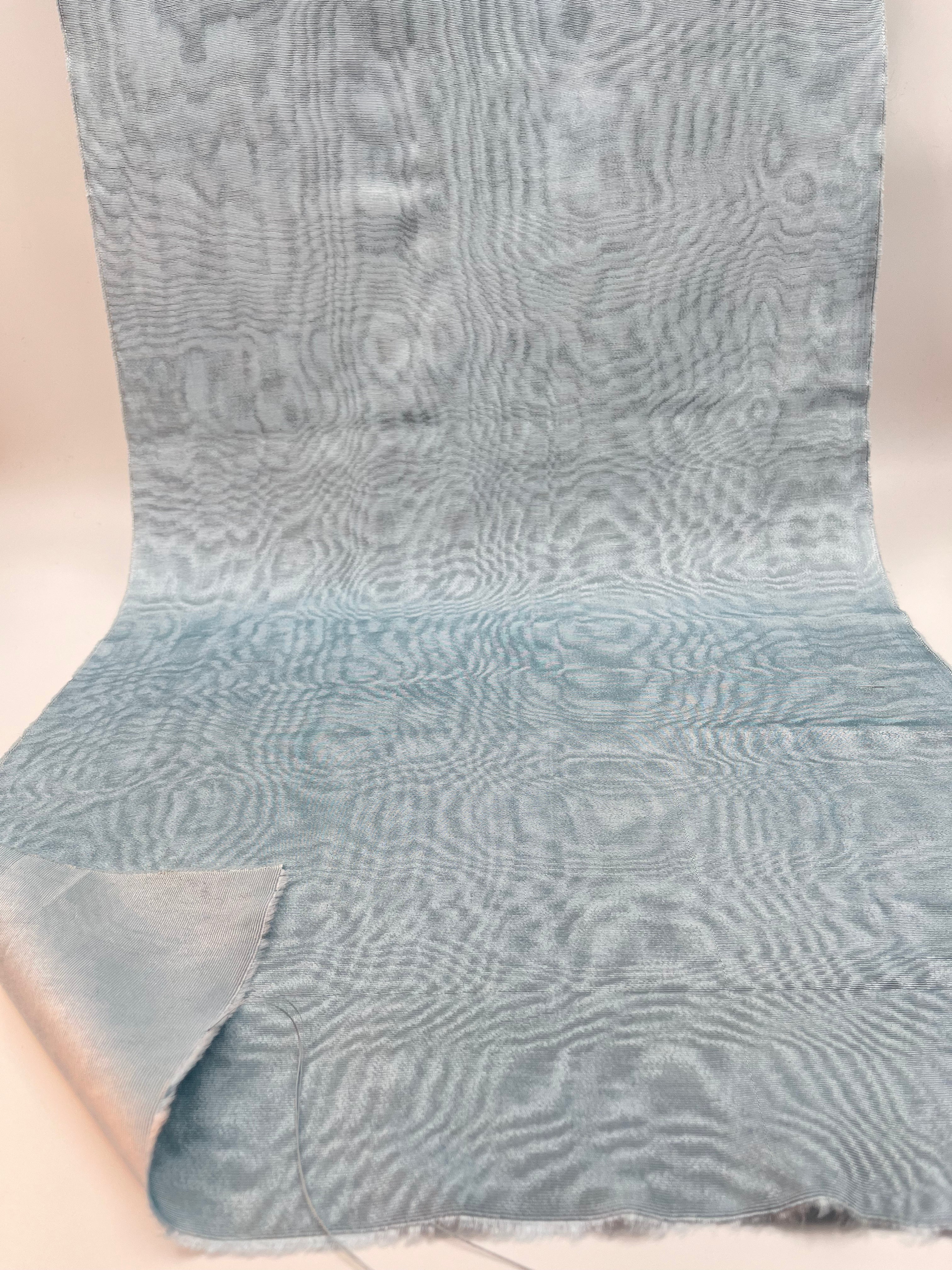 Ice Blue Silk Fabric, Moire Silk Fabric, Silk By The Yard. Watermark Pattern.