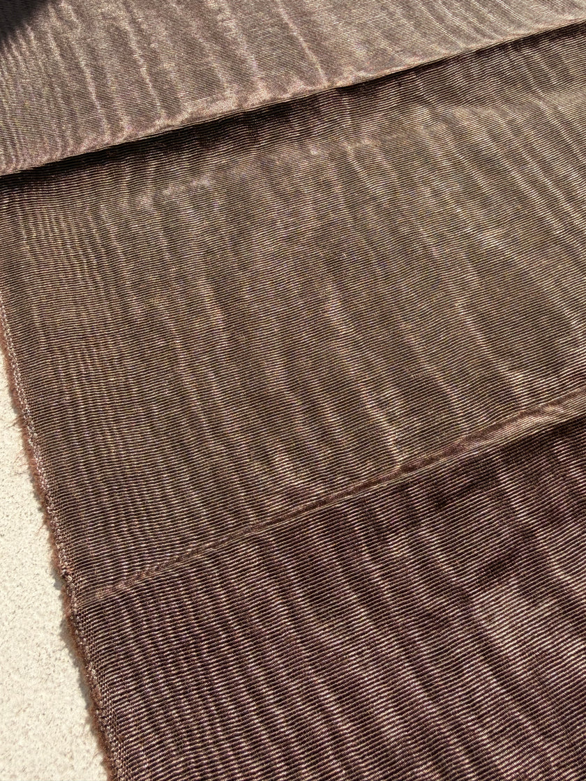 Light Brown Moire Kutnu Silk Fabric – Handwoven Ottoman Watermark Textile | Luxury Upholstery & Interior Design Fabric