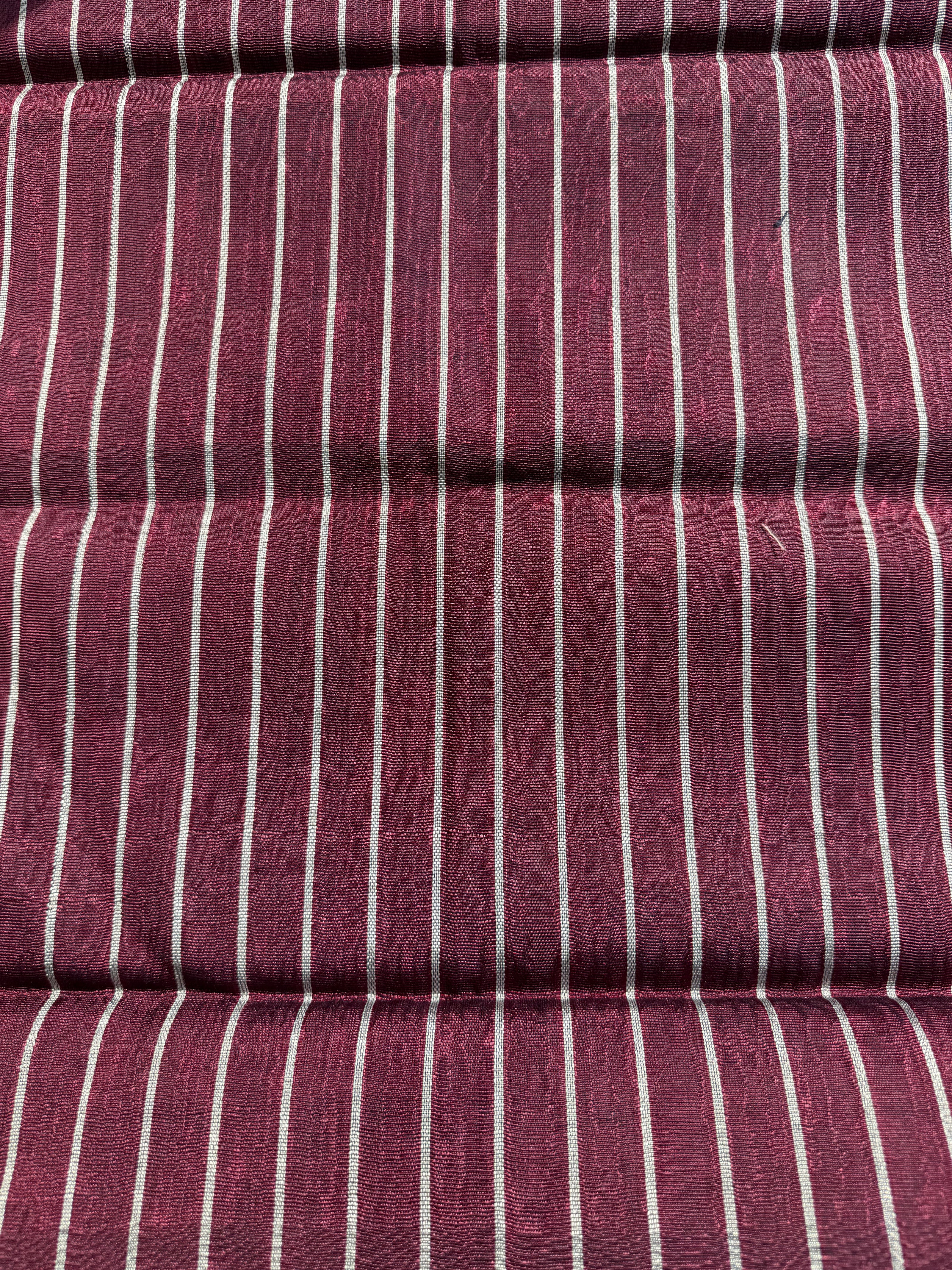 Handwoven Ottoman Kutnu Silk Fabric – Red & Silver Striped Luxury Upholstery Textile | Silk Cotton Heritage Weave
