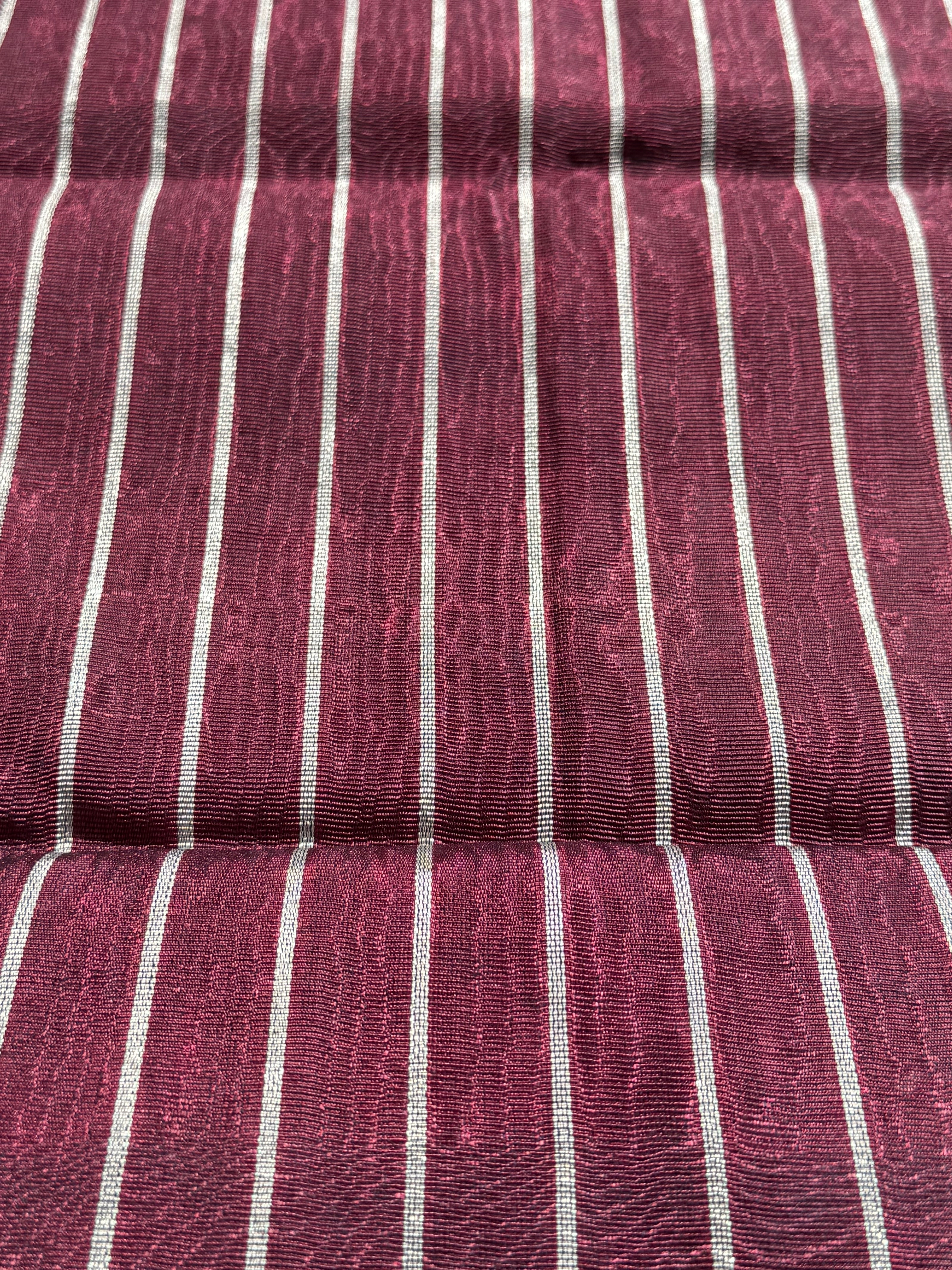 Handwoven Ottoman Kutnu Silk Fabric – Red & Silver Striped Luxury Upholstery Textile | Silk Cotton Heritage Weave