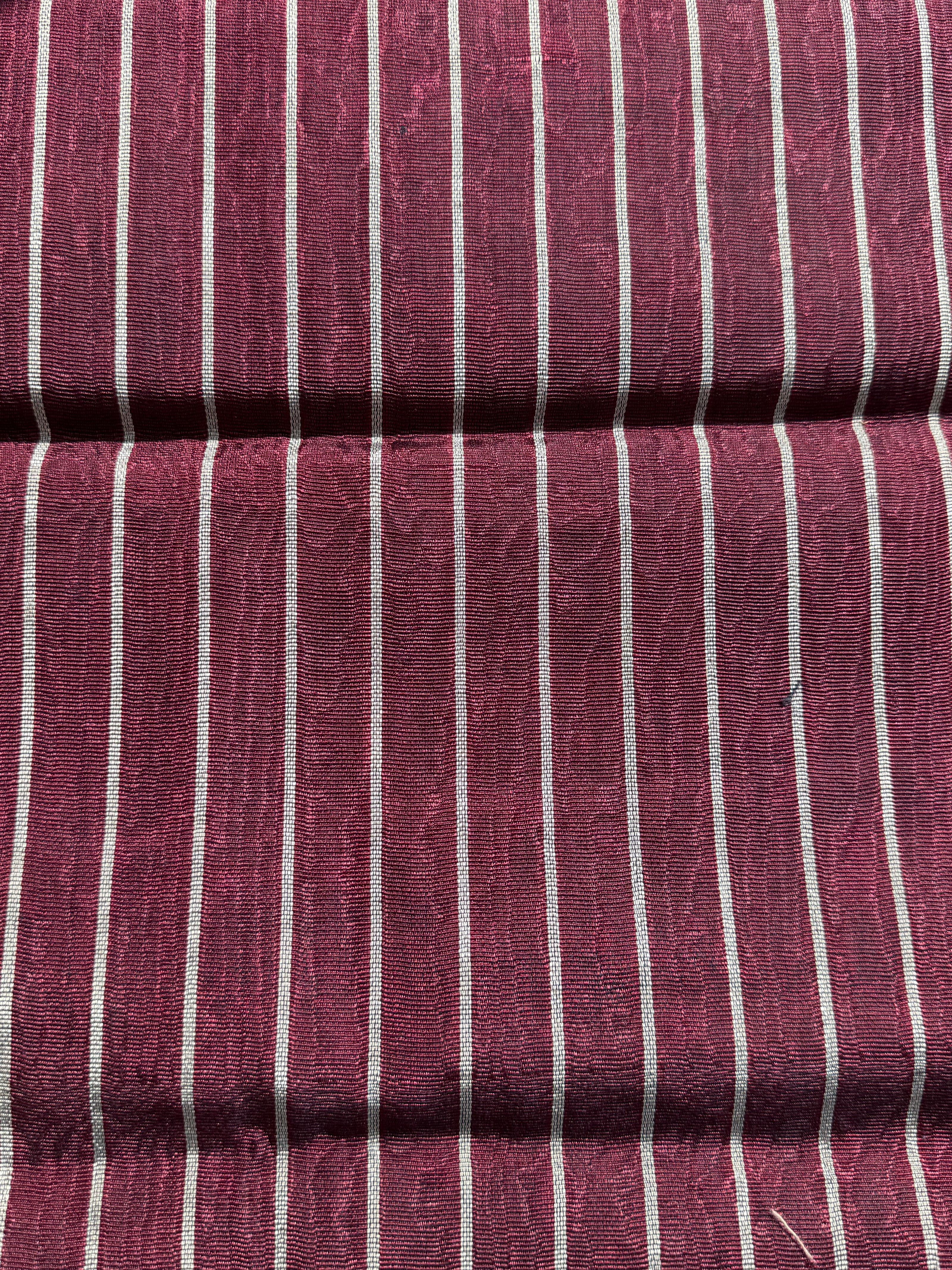 Handwoven Ottoman Kutnu Silk Fabric – Red & Silver Striped Luxury Upholstery Textile | Silk Cotton Heritage Weave