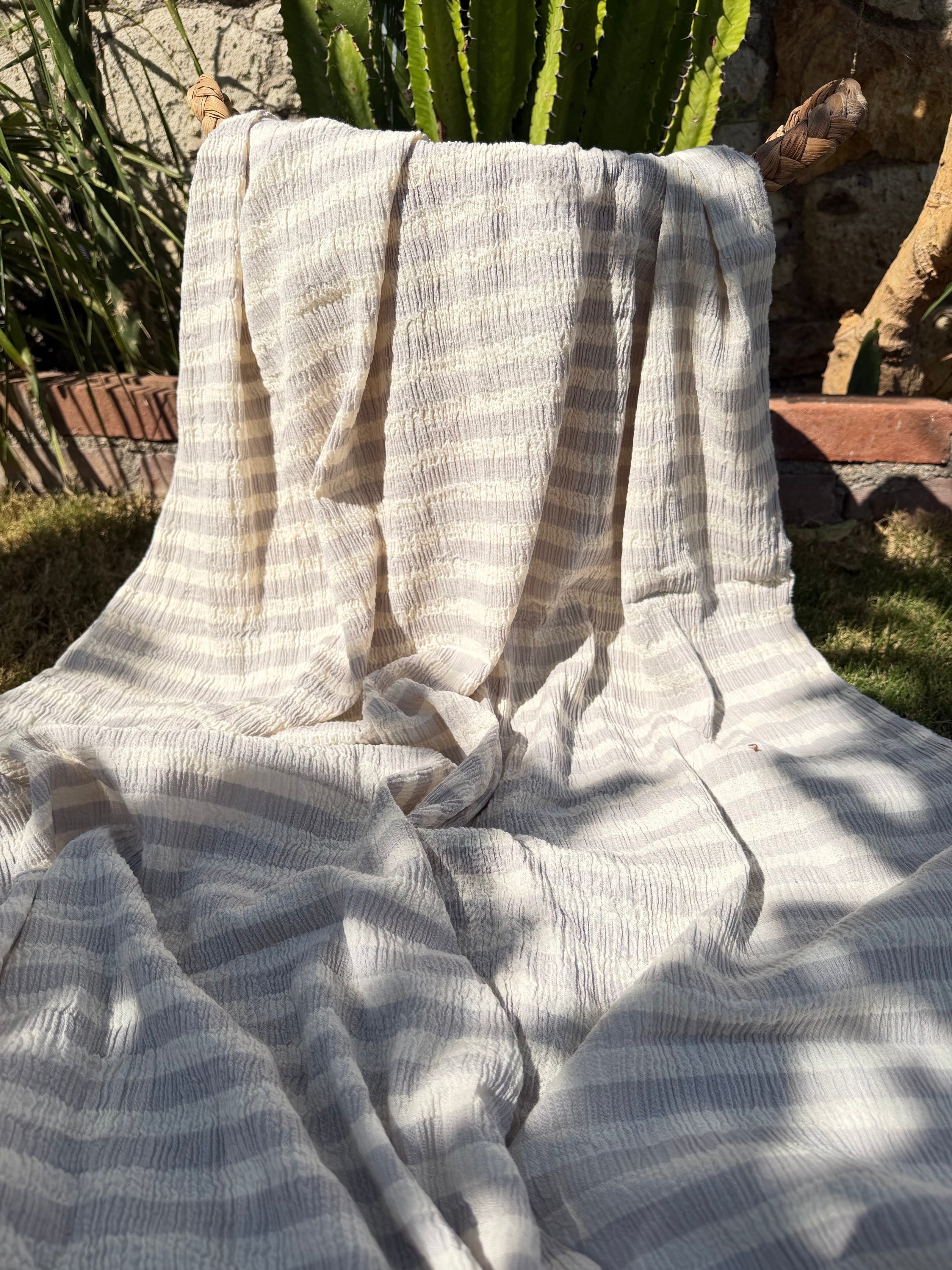 Premium Handwoven Crinkle Stripe Cotton Fabric | Resort Wear Textile