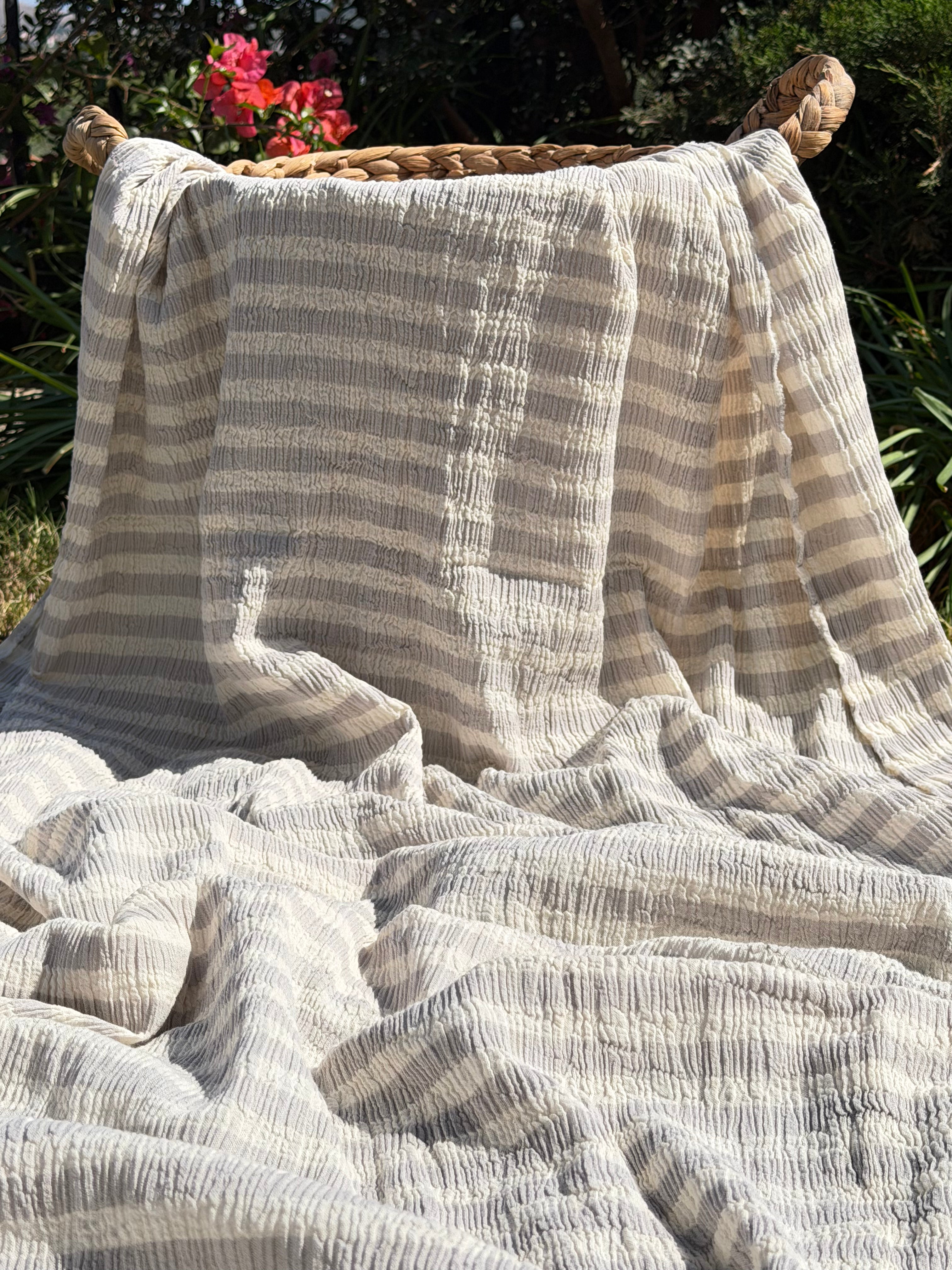Premium Handwoven Crinkle Stripe Cotton Fabric | Resort Wear Textile