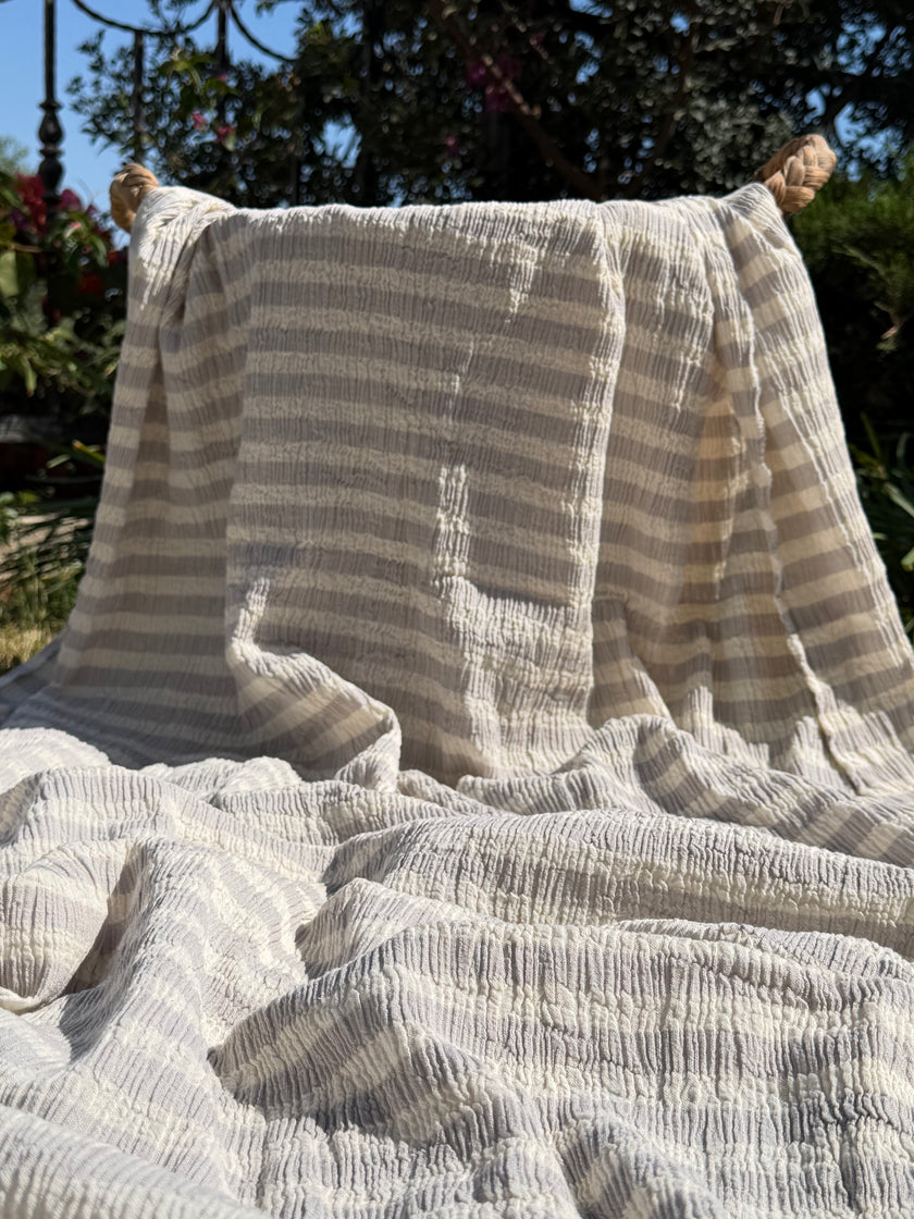Premium Handwoven Crinkle Stripe Cotton Fabric | Resort Wear Textile